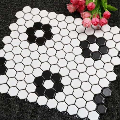 23mm Matt Black White Hexagonal Ceramic mosaic tile kitchen backsplash swimming pool bathroom floor tiles 3D wall tile