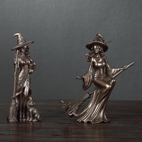 3/Set Cast Bronze Witch Figurines Wizard Sculpture Office Statue Ornament