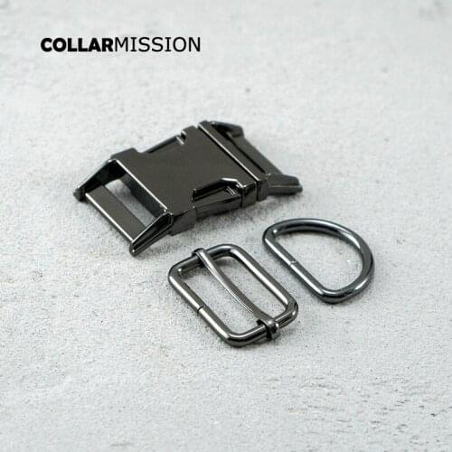 30mm Gun Black (Metal Buckle+ Adjust Buckle+ D Ring ) Metal Plated Buckle For Backpack Webbing DIY Dog Collar Bag Accessory