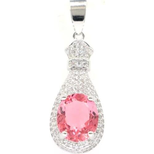 39x13mm Lovely Cute Created Pink Morganite Violet Tanzanite Zircon For Ladies Sliver Pendant