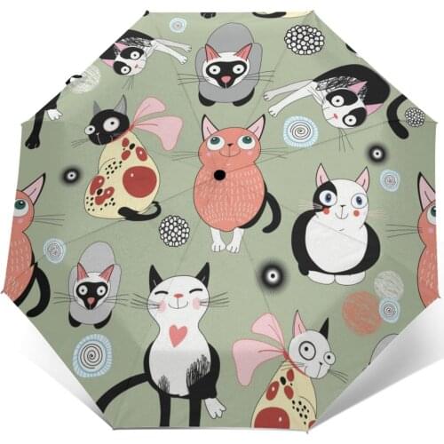 Automatic Umbrella Rain Women Three-folding Umbrella Bright Funny Cats Windproof Umbrella Female Waterproof parasol