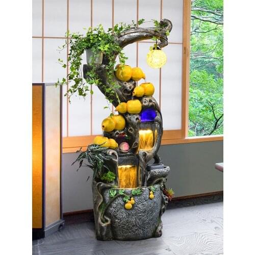 TT Large Floor Courtyard Living Room Fortune Rockery Water Wheel Decoration Fountain Club Decoration Chinese Style Entrance