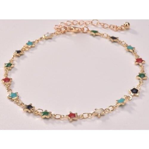 Origin Summer Textured Enamel Multicolor Star Anklet for Women Girls Sweet Gold Color Metallic Chain Charm Anklet Jewellery