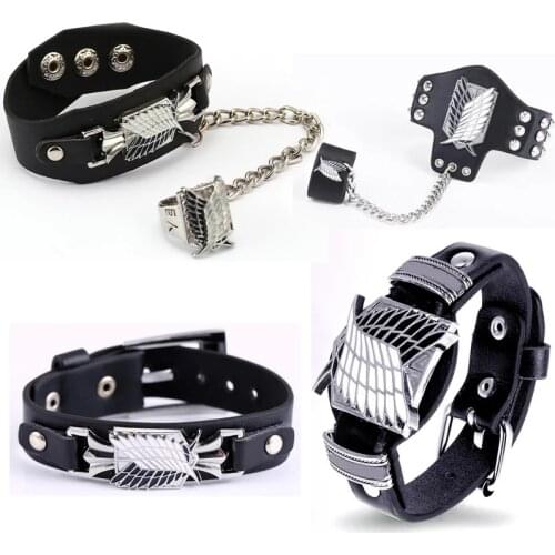 Anime Attack On Titan Bracelet Wings of Liberty Wristband No Kyojin Leather Belt Buckle Bracelets For Women Men Trinket Gift