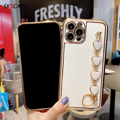 Plating Wristband Bracelet Phone Case For Huawei P50 P40 Lite Camera Lens Protection Back Cover For Mate 40 30 Pro Nova 8 7SE 6