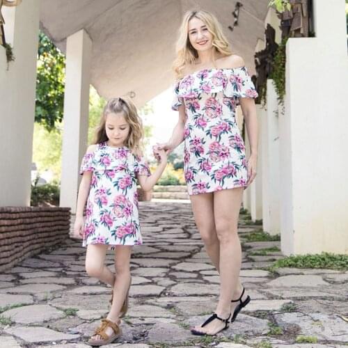 Kids Girls Dress For 2 To 3 Years Old Mommy And Baby Kids Girls Ruffle Floral Dress Family Matching Set Vestidos De Verano