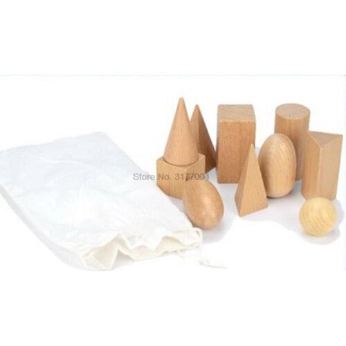 DHL 50set 10pcs/set Wooden Geometric Solids 3-D Shapes Learning Education Math Toys Resources for School Home