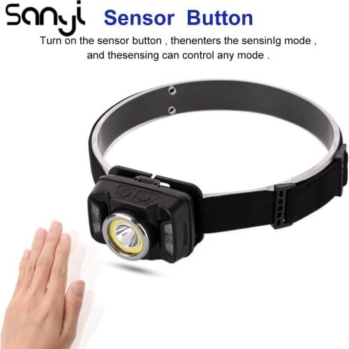 0-45° Rotated Torch XTE+COB Headlight Sensor Mode Flashlight 5 Modes Built-in Charging Battery Headlamp Camping/Working Lamp