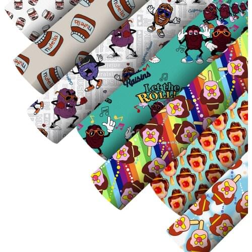 Smooth TextureFaux Leatherette Sheet Ice Cream Food Print Synthetic Leather Fabric For Bow Crafts DIY Handmade Material,1Yc20788