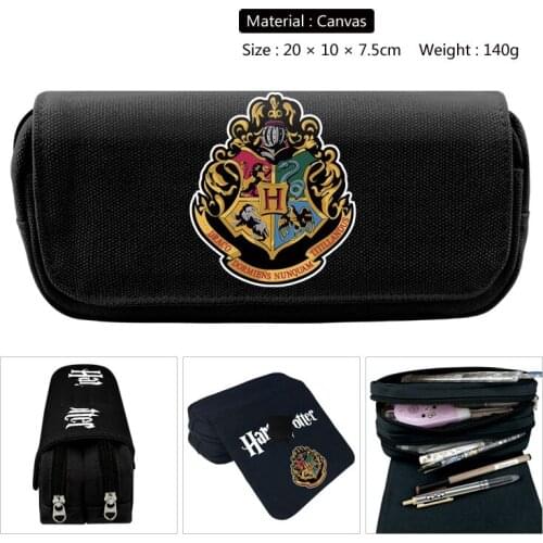 Harried Four College Canvas Pencil Case Large Capacity Potter Pen Case Double Zipper School Pencil Cases Gifts Stationery Box