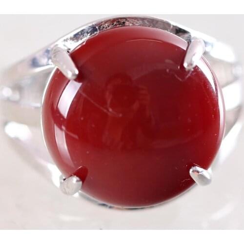 1Pcs Women Ring Natural Stone Red Carnelian Round Cabochon CAB Beads Adjustable Finger Ring Jewelry Gift K200