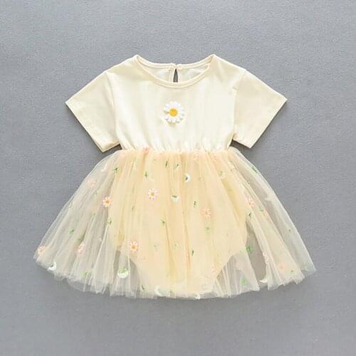 Baby Net Yarn Daisy Climbing Clothes Summer Baby Onesies Newborn Short Sleeves Romper Clothes Baby Girl Jumpsuit Clothes