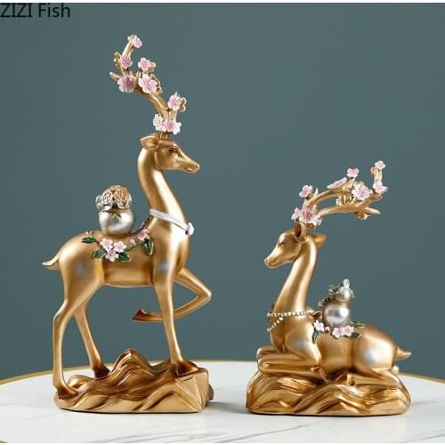 Creative Resin Deer Sculpture Two-piece Wine Cabinet Desktop Decoration Cute Animal Statue Figurines Crafts Gift Home Decoration