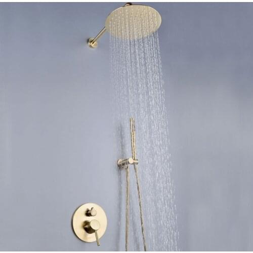 Brushed Gold Bathroom Shower Faucet Set 10 Inch Shower Wall Mounted Mixer High Quality ALL Brass Two Function Rainfall Shower