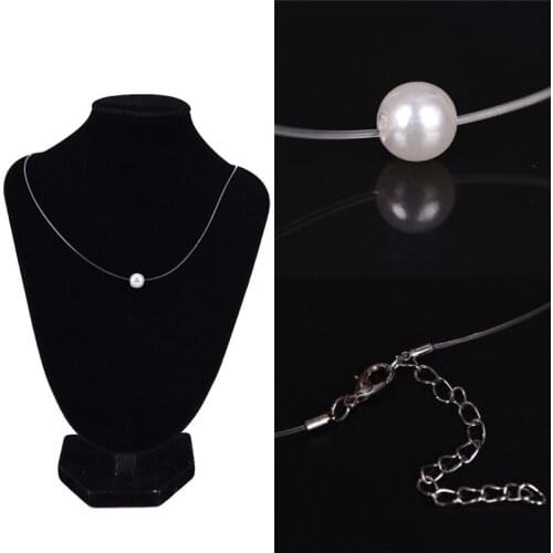 Fashion Acrylic Pearl Pendant Necklace Choker Invisible Transparent Fishing Line Choker