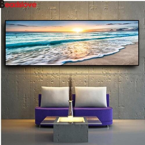 Natural Gold Beach Sunset Landscape large diamond embroidery full rhinestone diamond painting cross stitch kit diamond mosaic