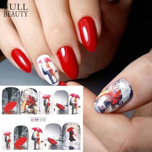 1pcs Red Maple Romantic Sticker Nail Decorations Valentine Nail Art Water Transfer Tattoos Tips Manicure Gel Slider BN373-384