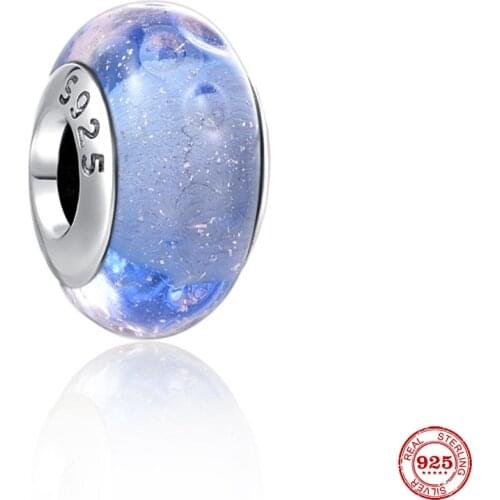 New Original Silver Color Purple Murano Glass Diy Bead Fit European Pandora Charms Bracelet Bangles Diy Jewelry P638