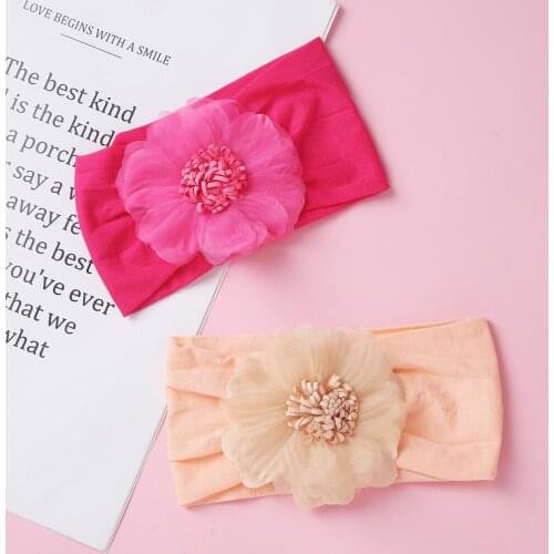 Bulk 60pc/lot Large 3.5" Chiffon Flower Nylon Headband,Nylon Fabric Turban Head wraps,Children Girls Wide Nylon Head Band