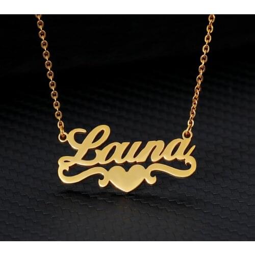 Custom Name Necklace With Heart Ribbon Handmade Gold Chain Stainless Steel Name Ribbon Nameplate Pendant Collar Mujer