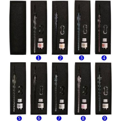 Crystal Glass Dip Pen Set Non-carbon Ink Fountain Signature Pen Writing Tools