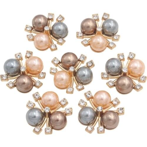 20mm Rhinestone Pearl Sewing Buttons Decorative for Craft Gold Embellishment Apparel Handmade Boutons Decorative Button 20pieces