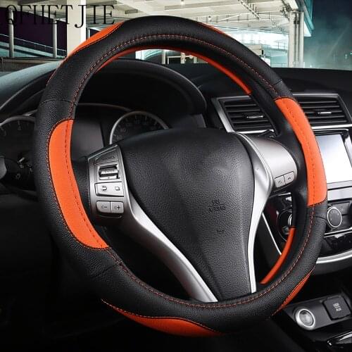 QFHETJIE Four Seasons Universal Leather Texture Car Steering Wheel Cover Non-slip Wear-resistant and Durable Fashion Accessories