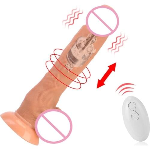 Telescopic Rotation With Strong Sucker Realistic Dildo Vibrator Wireless Remote Female Masturbation Sex Toys For Women