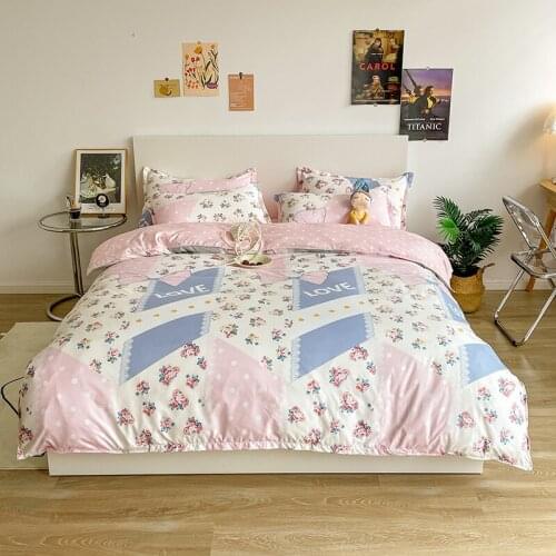 Romantic Flowers Bedding Sets For Girls Women 4Pcs Comforter Quilt Cover With Flat Sheet Queen Size Bed Cover Twin King 240×220