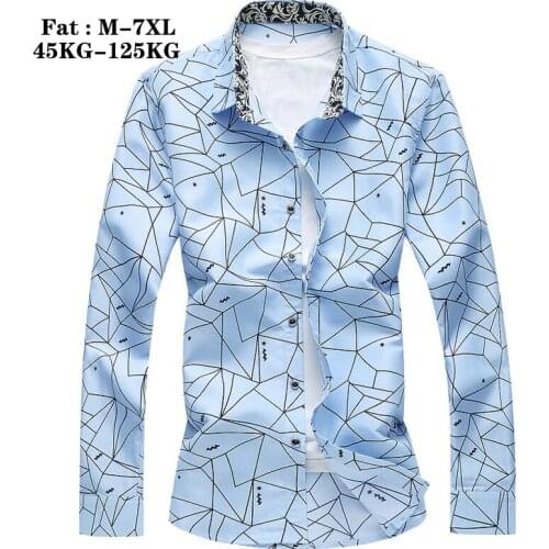 Oversize 5xl 6xl 7xl mens long sleeve shirt 2020 new autumn spring slim fit business casual print shirts