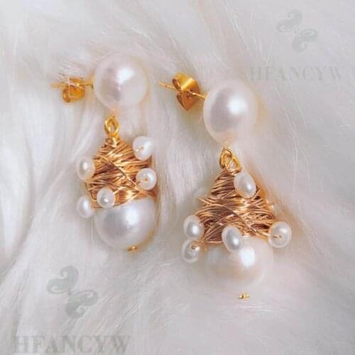 White Baroque Multiple Pearls Earring 18k Ear Stud Fashion Jewelry Gift AAA Irregular Dangle