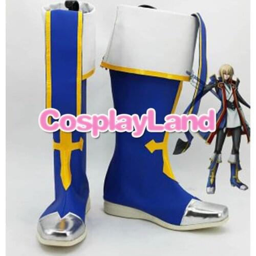 BlazBlue Jin Kisaragi Blue Military Cosplay Shoes Boots Anime Party Cosplay Boots Custom Made Flat Long Shoes