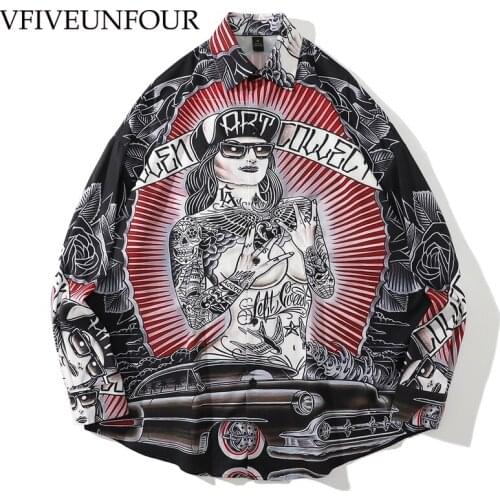 VFIVE UNFOUR Streetwear Oversized Shirt Hip Hop Print Long Sleeve Blouse Harajuku Loose Casual Shirts Fashion Button Tops