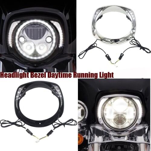 For Harley Touring Tri Road King Street Electra Glide Low FLHTCU Ultra Limited Chrome & black LED headlight bezel 2014-UP