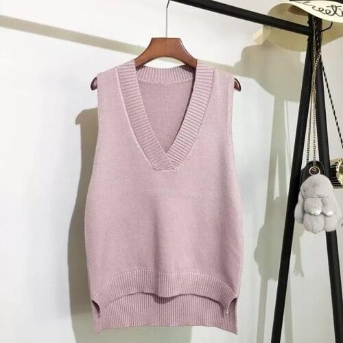 Urifens 2021 V-neck Knitted Vest Womens Sweater Autumn And Winter New Korean Loose Wild Sweater Vest Sleeveless Sweater MAOY02
