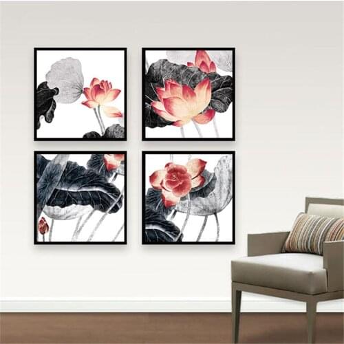 YongHe Home Decorative Canvas Printing Spray Painting Chinese Lotus Muti-picture combination For Decorate Living Room Art work