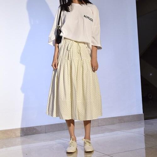 2020 Autumn & Winter New Simple Solid Color Wave Dot Elastic High Waist Show Thin Casual Women A-line Long Skirt Free Shipping