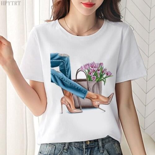 Plus size womens casual T-shirt Harajuku sexy beautiful legs flowers print T shirt fashion Korean trend white top female Tshirt