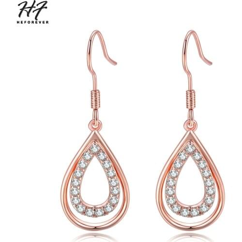 Elegant Romantic Piercing Drop Earrings for Women Rose White Gold Color Waterdrop AAA+cubic Zirconia Xmas Fashion Jewelry KC151