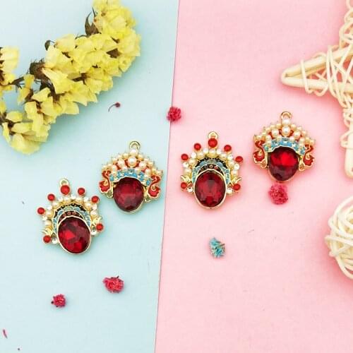 10PCS Chinese Style Red Garnet Enamel Pearl Facebook Charms Handmade Pendant For Diy Bracelet Jewelry Making Wholesale