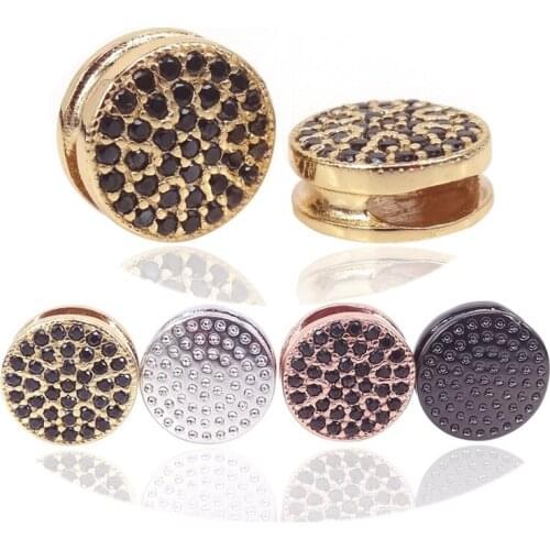 Wholesale 10pcs Black Zircon Round Coin Shape Beads fit Charm Macrame Bracelet DIY CZ Spacer Bead Jewelry Making Accessories