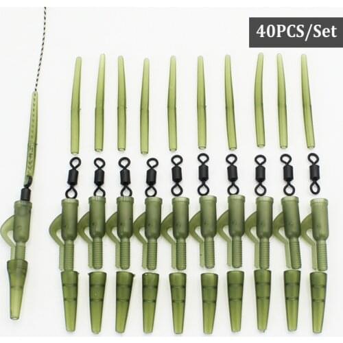 40PCS/Set Carp Fishing Safety Lead Clip Rig Tail Rubber Cone Anti Tangle Sleeve Rolling Swivels Carp Rigs Making Accessories Kit
