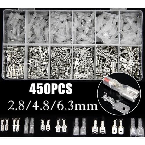 450PCS Quick Splice 2.8mm 4.8mm 6.3mm Male and Female Wire Spade Connectors Cable Crimp Terminals with Insulating Sheath