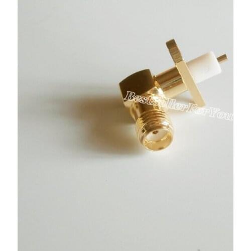 5Pcs SMA Female Jack 2-hole flange deck PTFE solder mount Right Angle RF Connector Golden