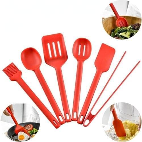 6pc Silicone Cooking Kitchenware Non Stick Kit Cream Spatula Soup Ladle Skimmer cream Clip Kitchen Utensils Accessories