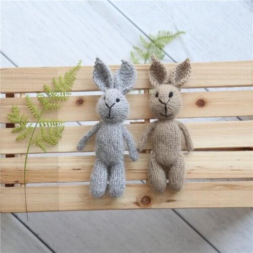 Alpaca Brushed Bunny Doll Knitted Fluffy Rabbbit Vintage Newborn Boy Photography Props Crochet Easter Bunny Toy Mini Animal