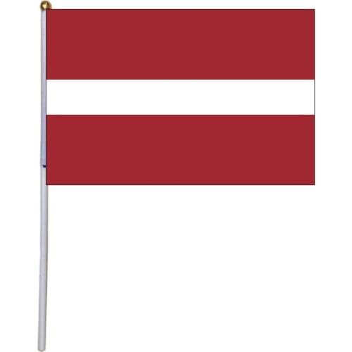 Free shipping xvggdg 100pcs Latvia Hand Waving Flag 14*21cm Latvia Small National Flags with Plastic Flagpoles
