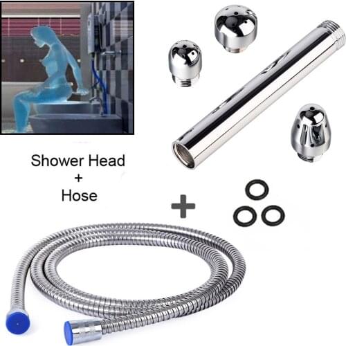 CamaTech 3 Heads Aluminum Enema Shower Vagina Cleaner Colonic Douche Anal Plug Rectal Syringe Cleaning System With 1.5M/59" Hose