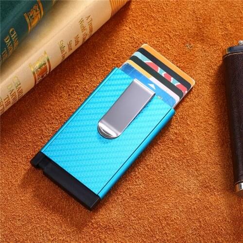 Carbon Fiber Credit Card Holder Wallet Anti-theft Rfid Blocking Slim Metal Cardholder Case Anti Protect Clip for Men