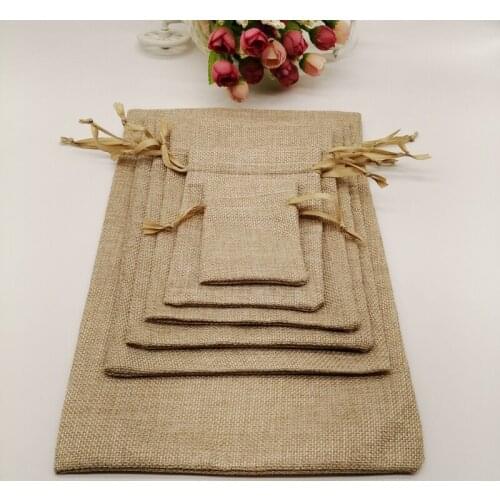 10pcs Sack Jute Gift Bag Silk Ribbon Drawstring Jute Bag Jute Webbing Handles for Bags Gift Packaging Bags Storage Travel Pouch